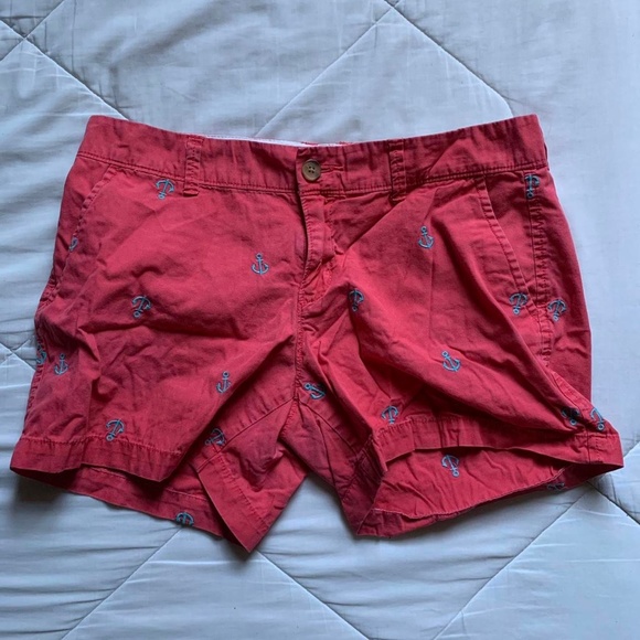 Old Navy women's orange and blue chino shorts with anchor motif, size 6 - Picture 1 of 3